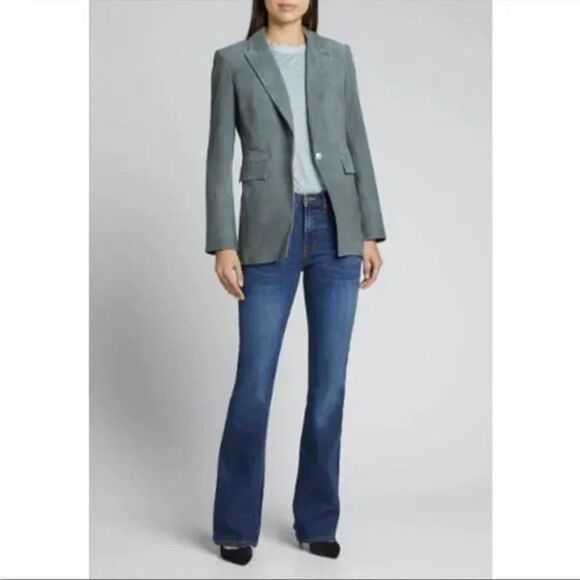 VERONICA BEARD Long and Lean Lamb Leather Blazer Jacket Size 10 Blue Suede - Picture 13 of 13